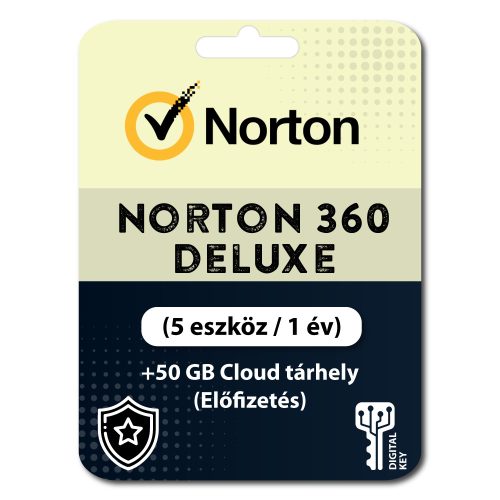 Norton 360 Deluxe + 50 GB Cloud tárhely (5 eszköz / 1 év) (Előfizetés)